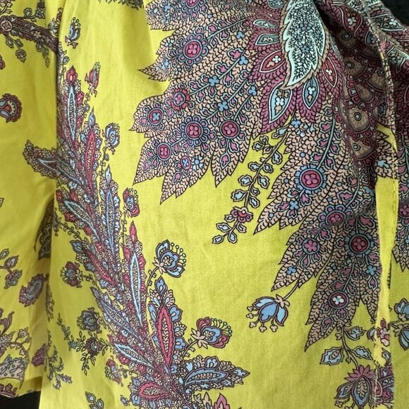 J. Crew Collection Blouse M Boho Cotton Top in Yellow Gold Paisley Bohemian - Picture 5 of 6
